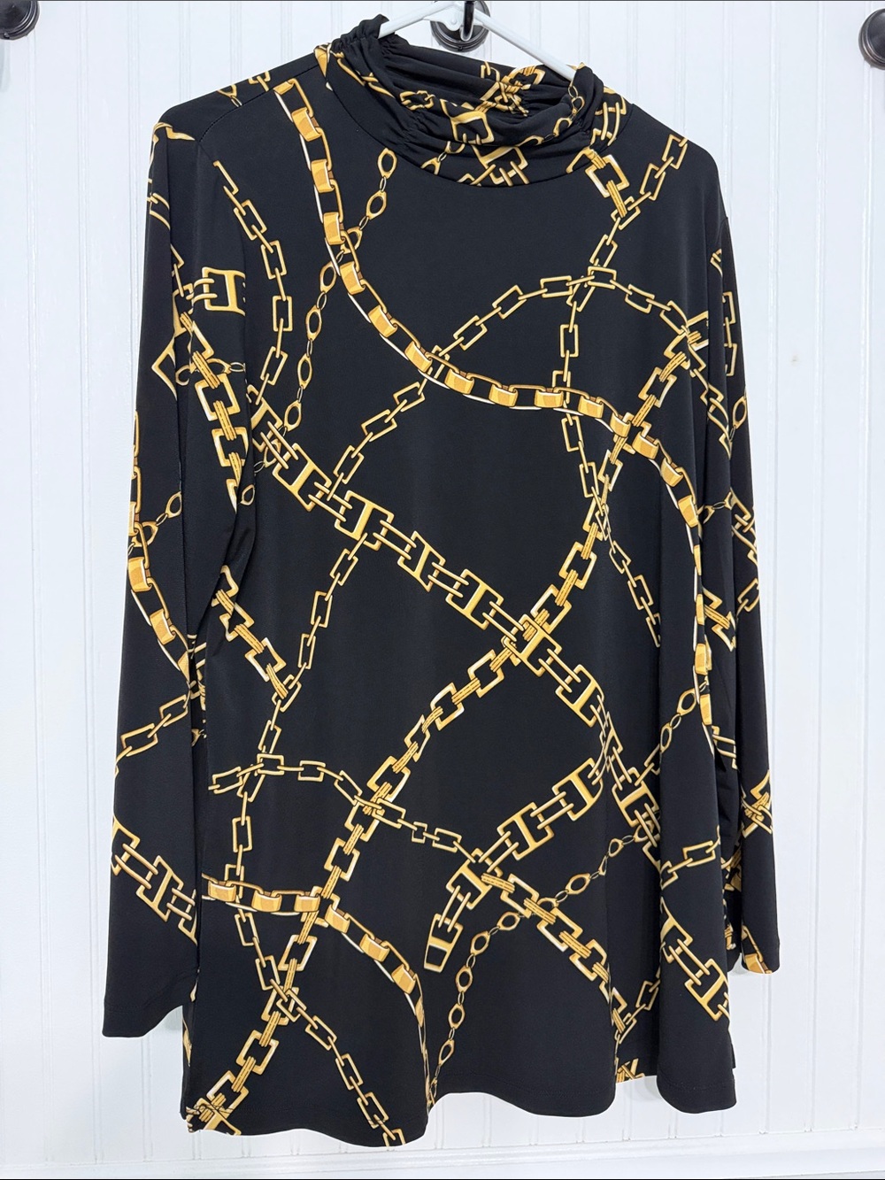 Susan Graver L Liquid Knit Jersey Chain Tunic Top LongSlv EasyCare LikeNew
